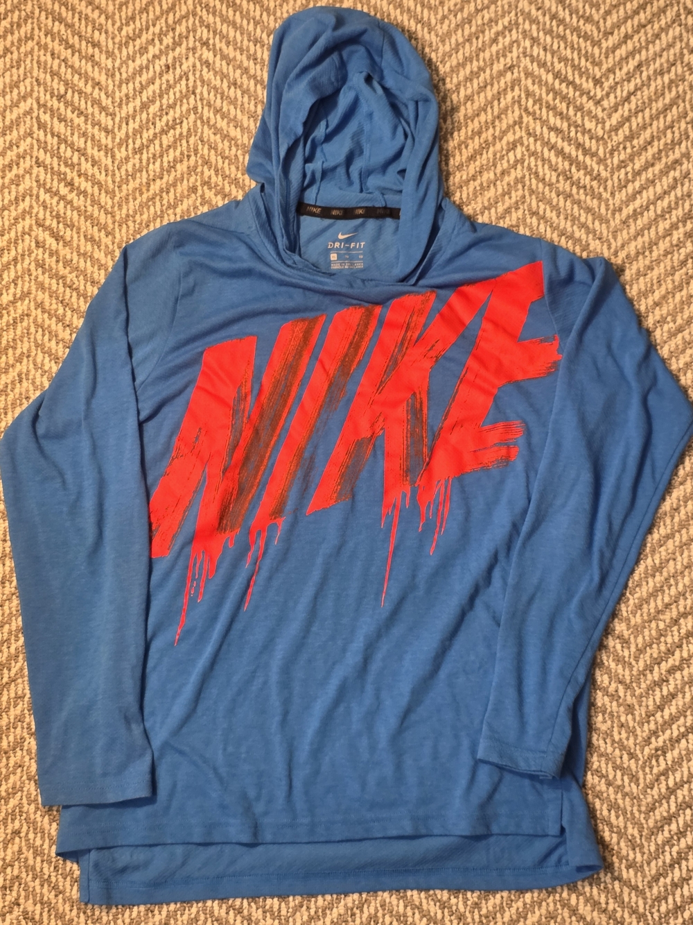 Nike Men's Dri-FIT Blue Long Sleeve Lightweight Hoodie Shirt Size XL